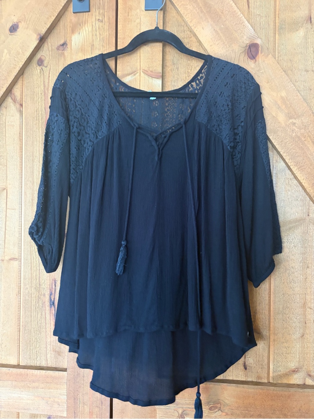 Rip Curl Black Lace Yoke Peasant Blouse